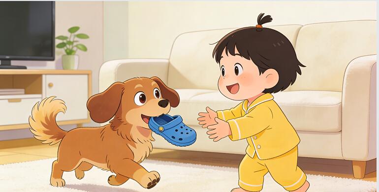 小狗帮主人叼来丢失的拖鞋