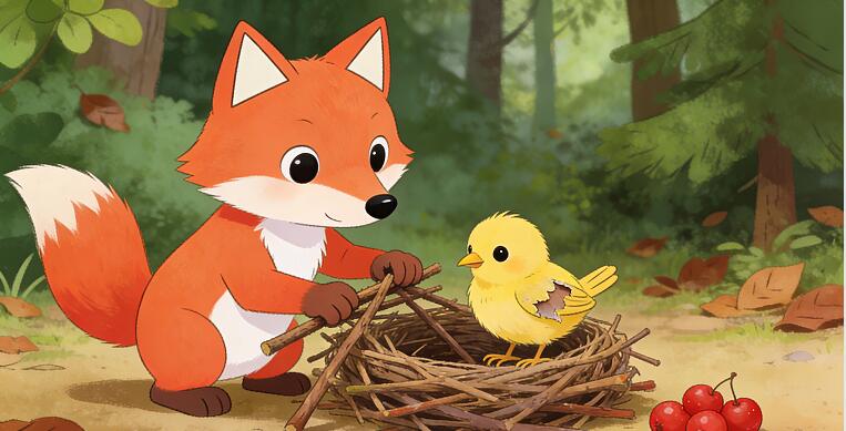 小狐狸帮助受伤的小鸟