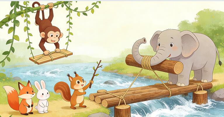 小动物们合作搭桥