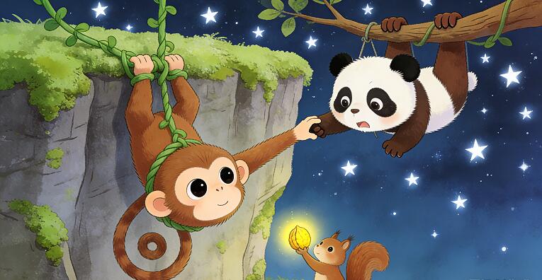 悬崖救援的小猴子和小熊猫